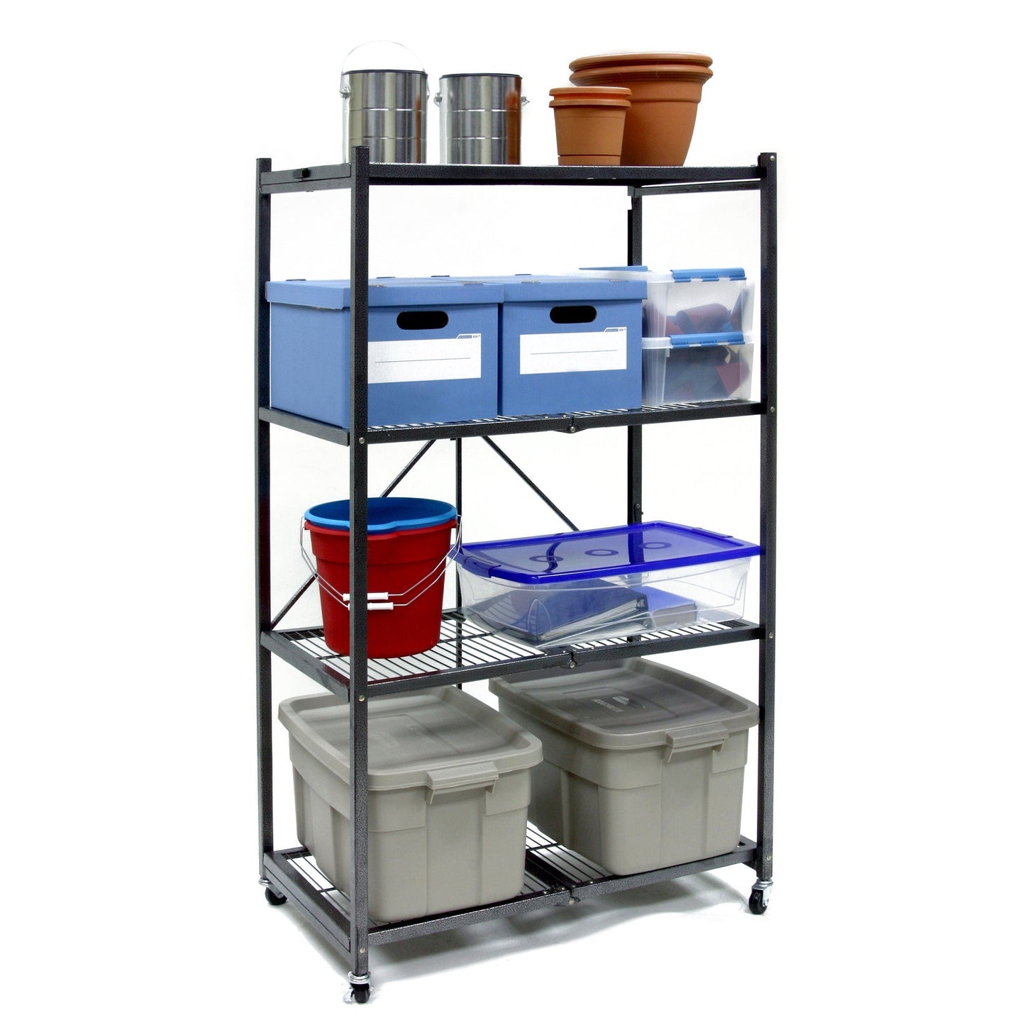 Origami 4 Tier Multipurpose Folding Storage Rack with Wheels, 4 Pack, Gray - 414443