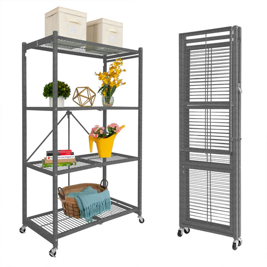 Origami 4 Tier Multipurpose Folding Storage Rack with Wheels, 4 Pack, Gray - 414443