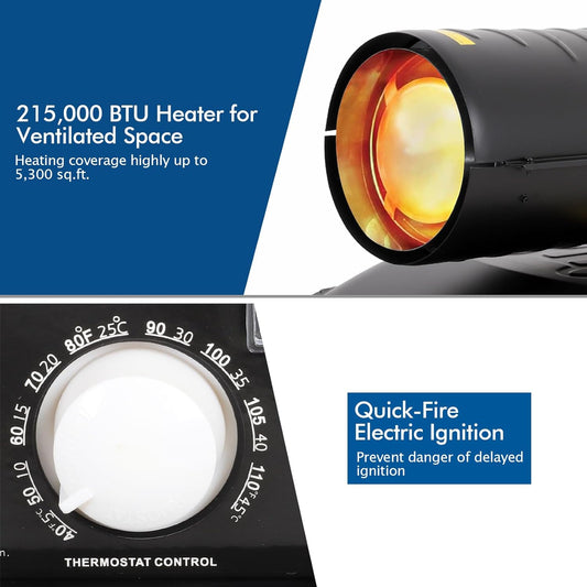 BILT HARD 215,000 BTU Forced Air Kerosene Heater, Portable Torpedo with Thermostat Control – WHD-0305