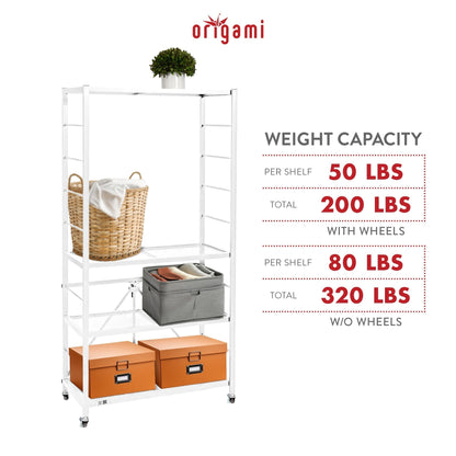 Origami 3 Pack Folding Steel Storage Rack, Adjustable Shelves, R2 Series, White - 415217
