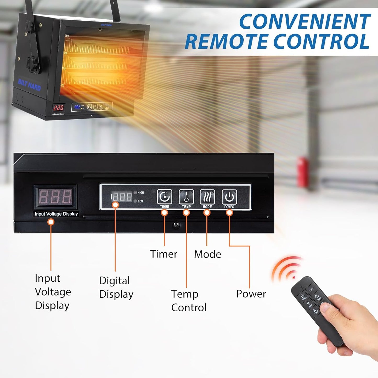 BILT HARD 10,000W Garage Heater, 240V Digital Fan-Forced Wall Mount - WHF-0509