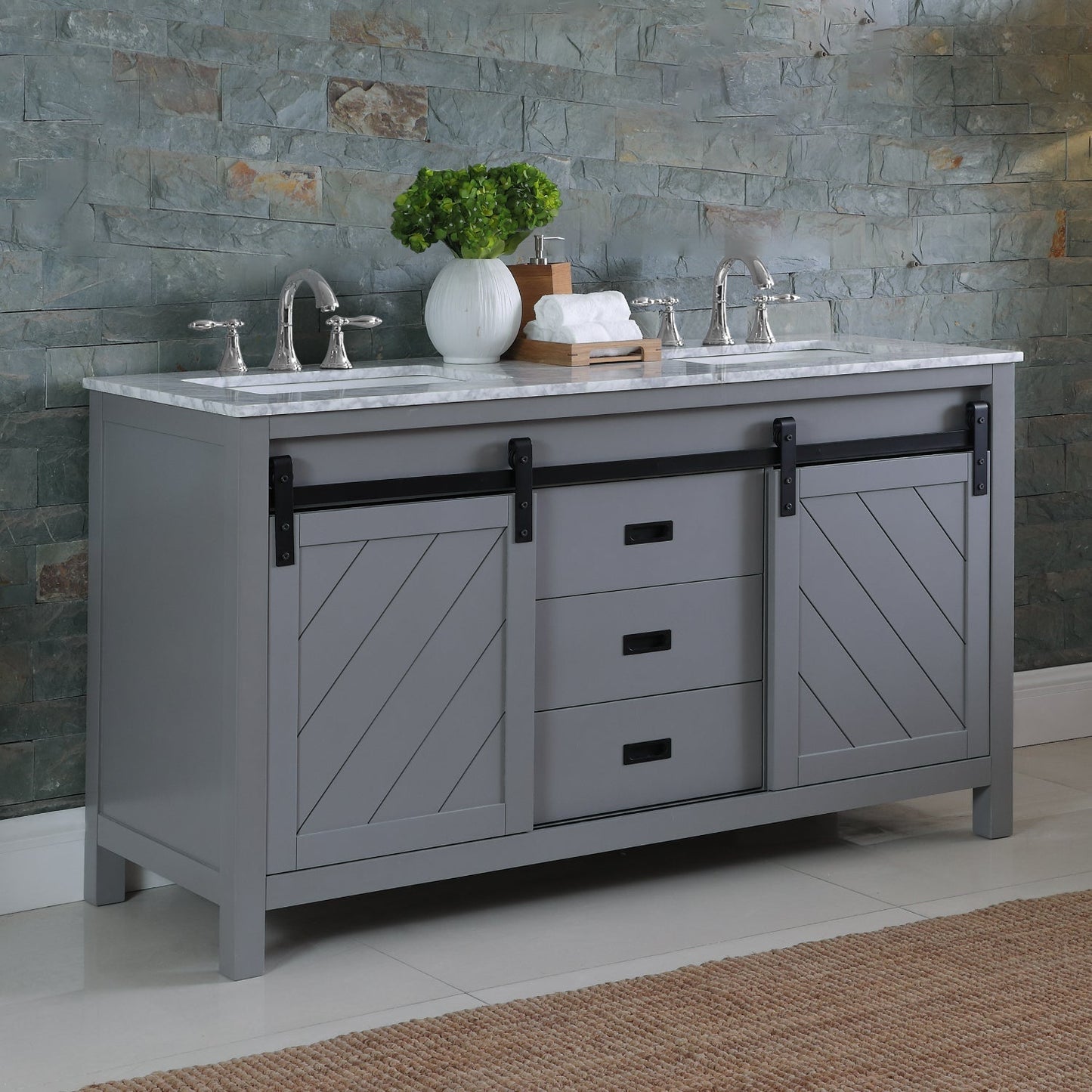 Altair Designs Kinsley 60" double vanity with top - 536060-WH-CA-NM