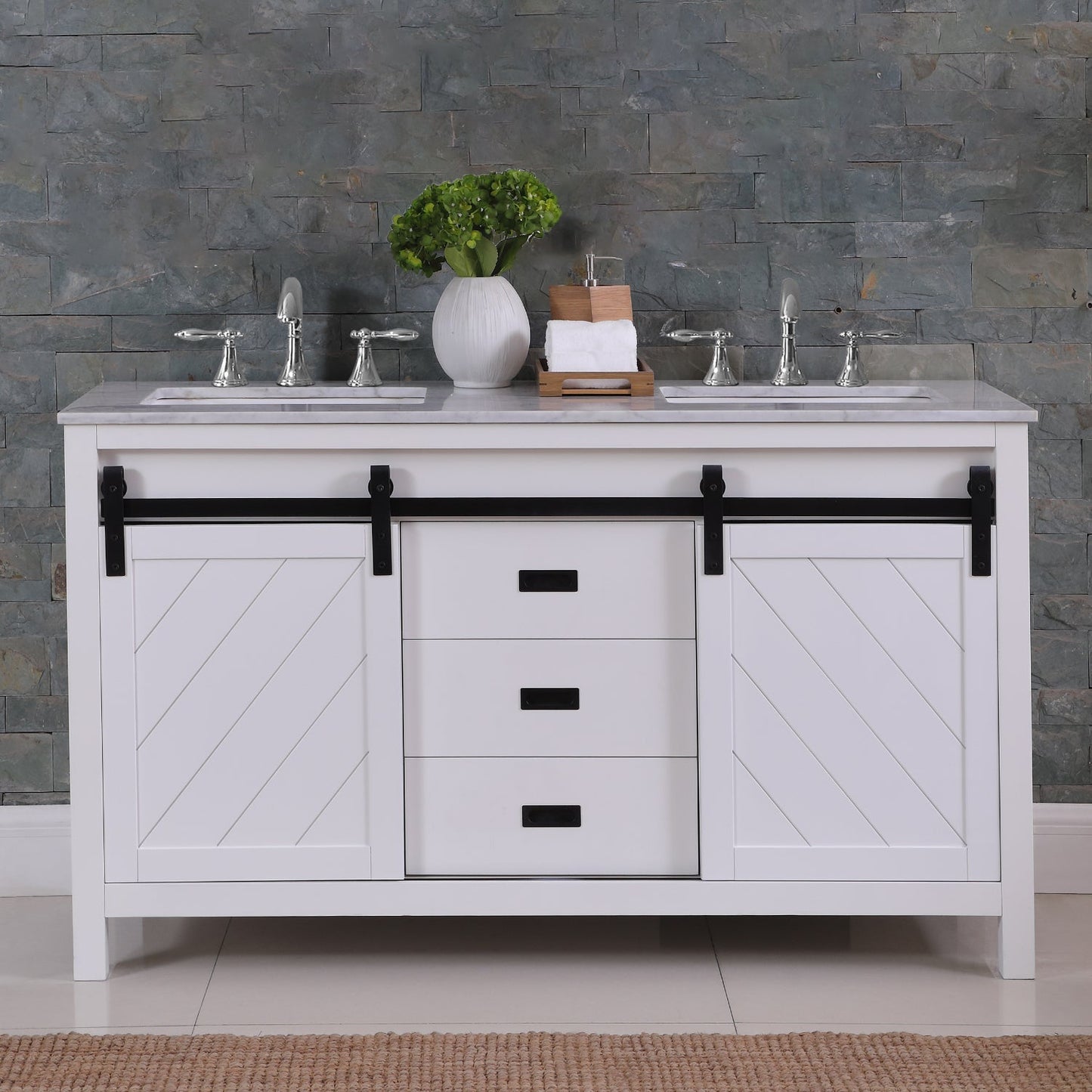 Altair Designs Kinsley 60" double vanity with top - 536060-WH-CA-NM