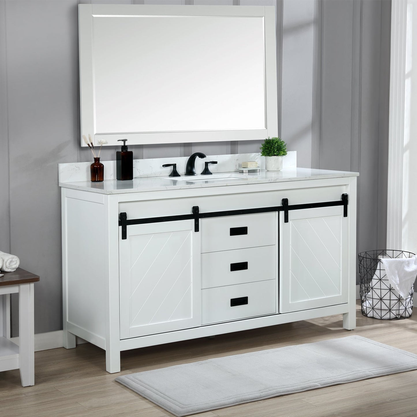 Altair Designs 60" single vanity with top - 536060S-WH-AW-NM