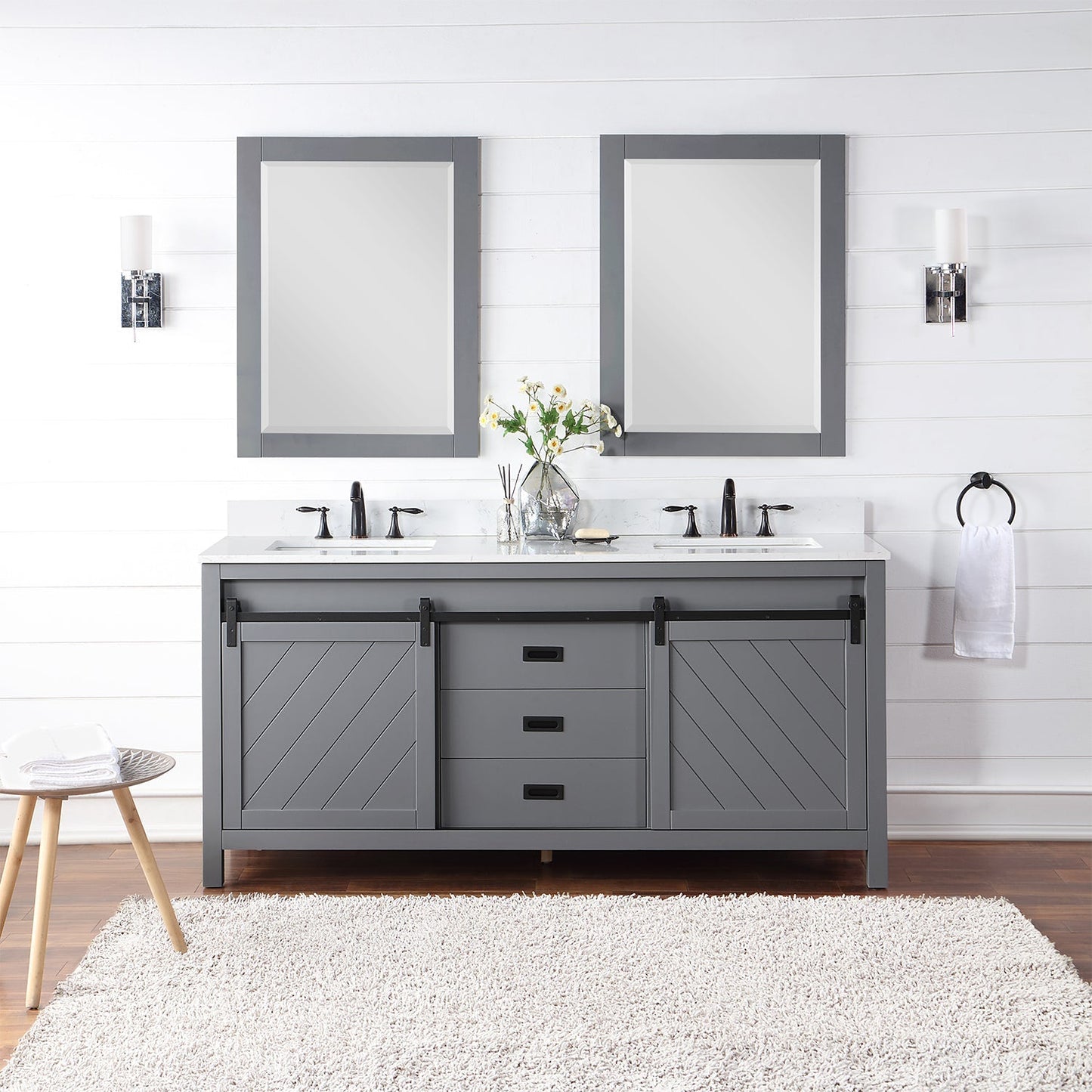 Altair Designs Kinsley 72" double vanity with top - 536072-WH-AW-NM