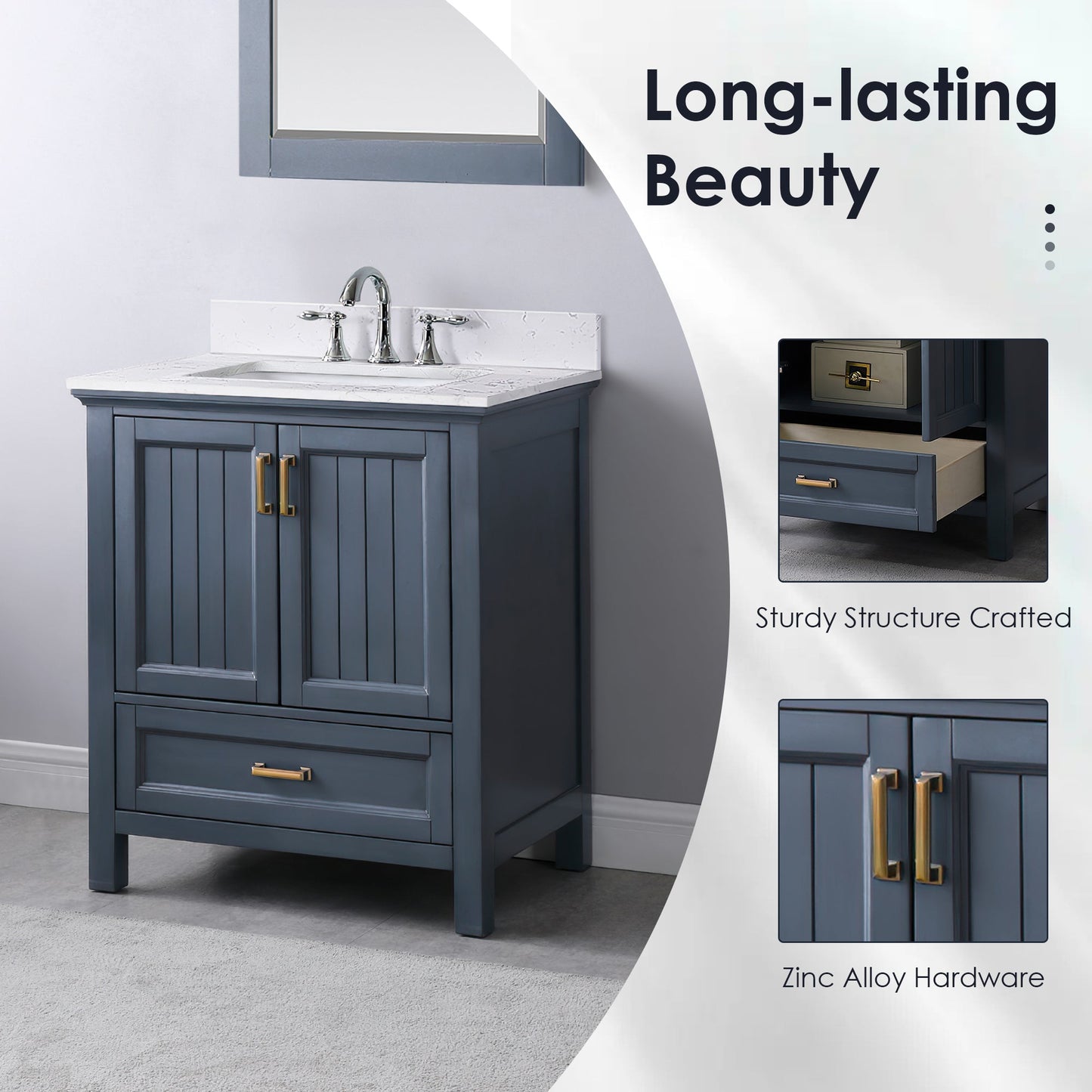 Altair Designs 30" single vanity with top - 538030-WH-CA-NM
