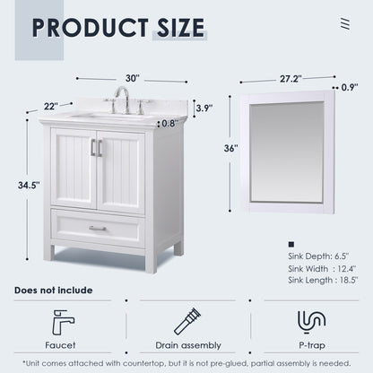 Altair Designs 30" single vanity with top - 538030-WH-CA-NM