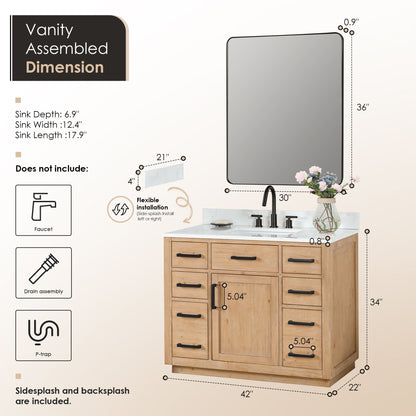 Altair Designs Gavino 42" single vanity with top - 557042-LB-GW-NM