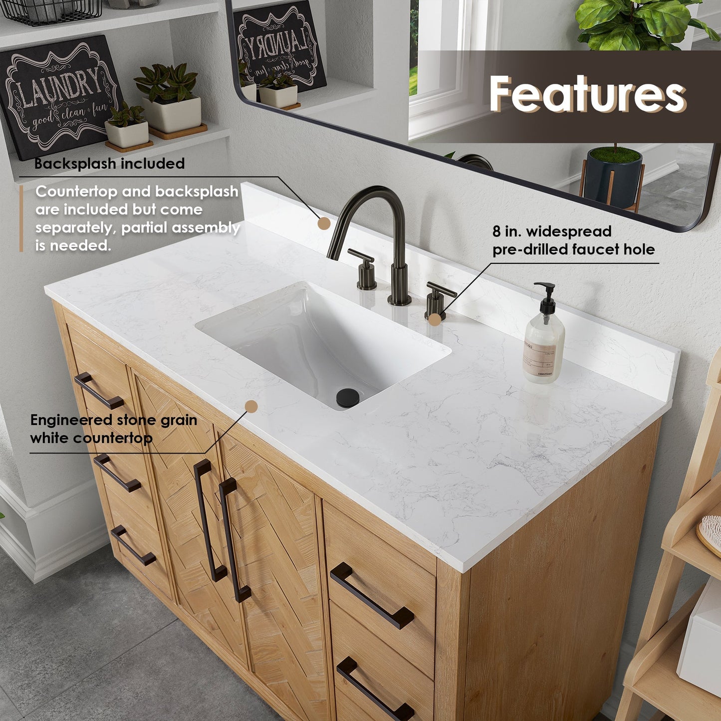 Altair Designs Bellavia 48" single vanity with top - 559048-WF-GW-NM