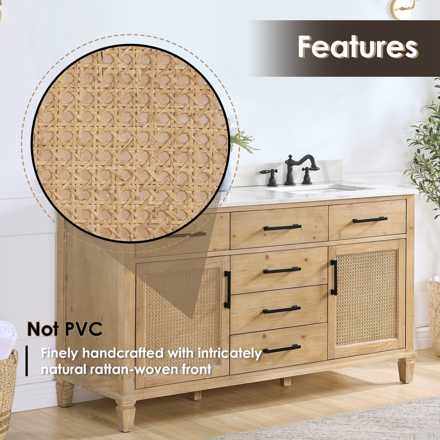 Altair Designs Solana 60" double vanity with top - 560060-WF-CWQ-NM