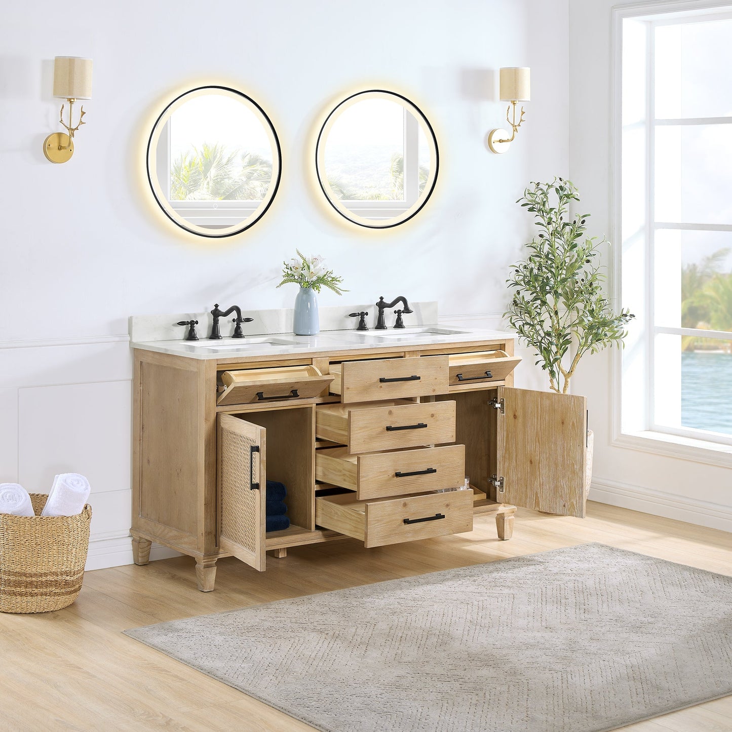 Altair Designs Solana 60" double vanity with top - 560060-WF-CWQ-NM