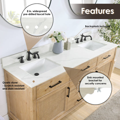 Altair Designs Solana 72" double vanity with top - 560072-WF-CWQ-NM