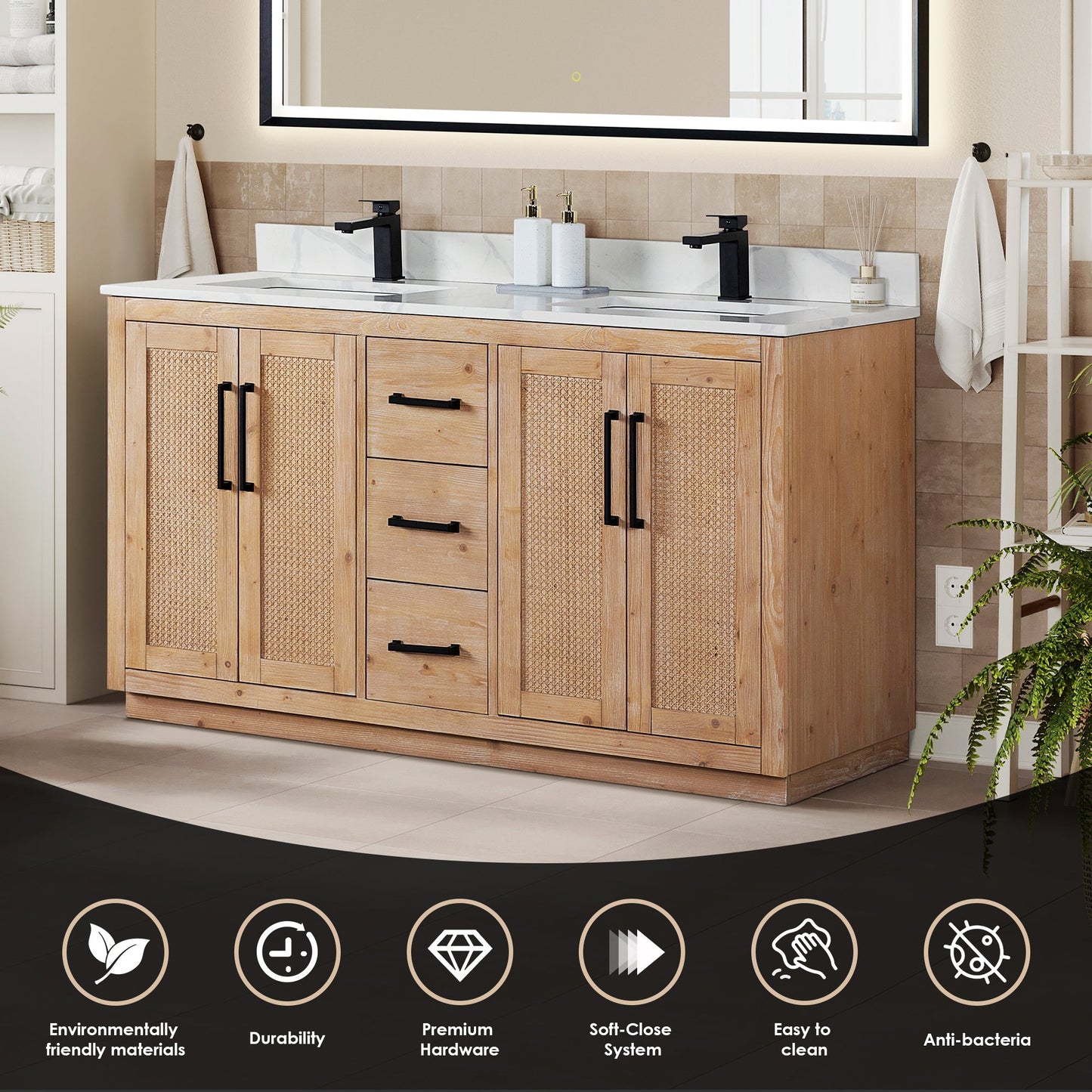 Altair Designs 60" double vanity with top - 561060-LB-CWQ-NM