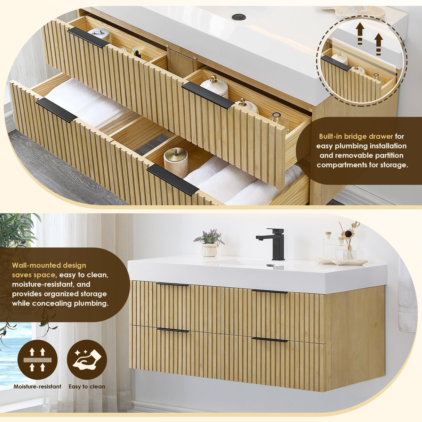 Altair Designs 48" single vanity with top - 563048-NB-WH-NM
