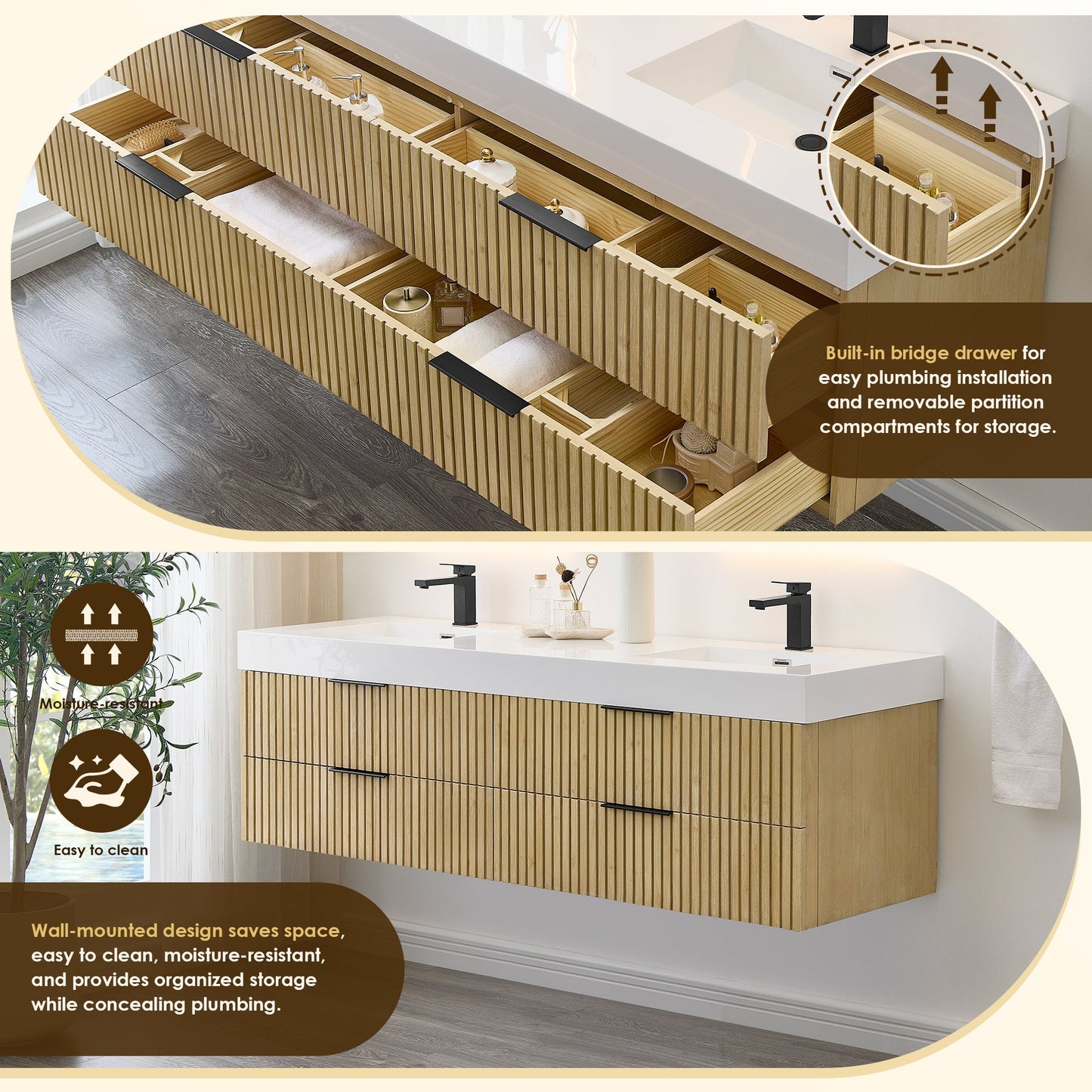 Altair Designs 72" double vanity with top - 563072-NB-WH-NM