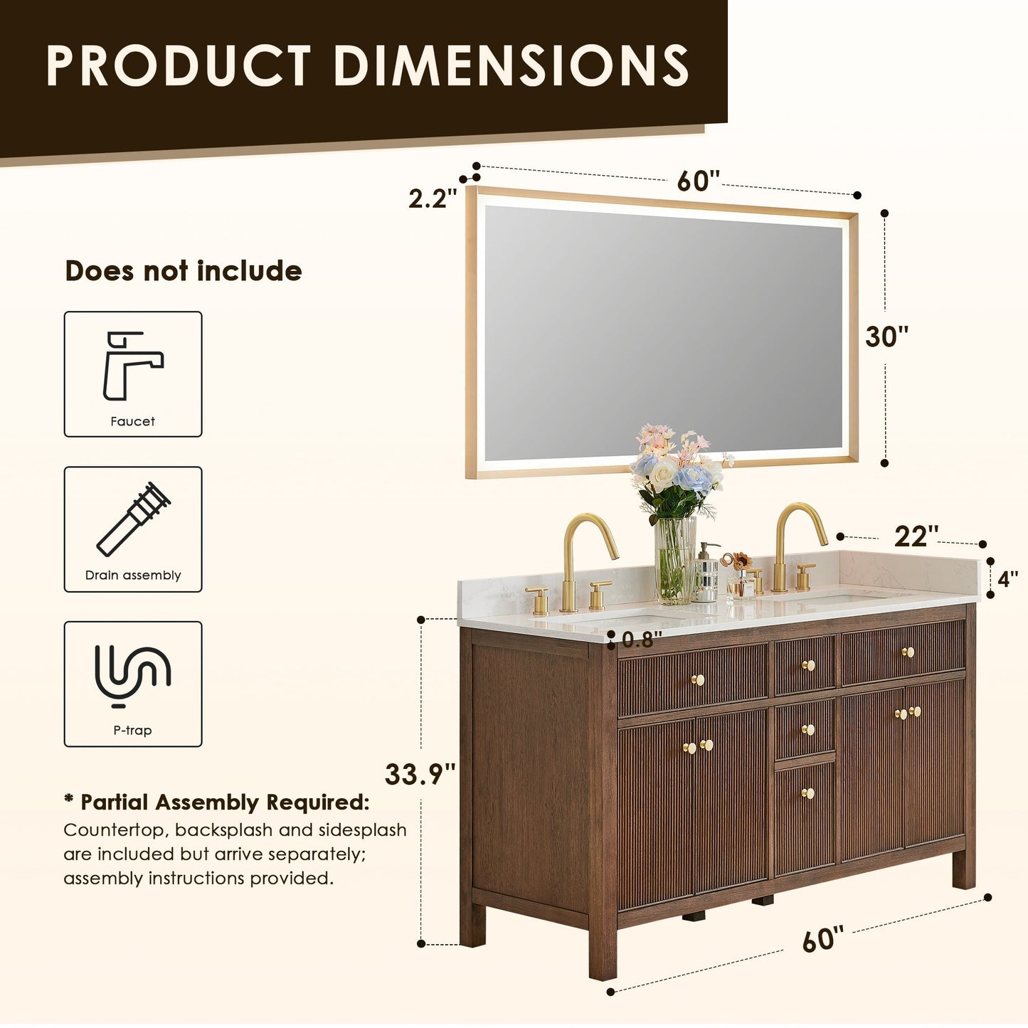 Altair Designs 60" double vanity with top - 567060-NK-GW-NM