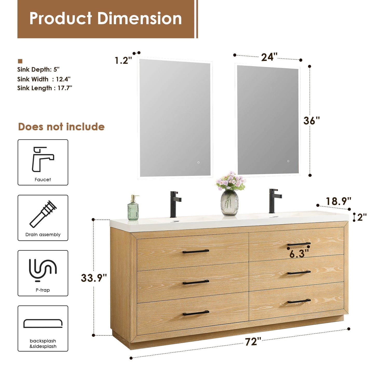 Altair Designs Sigrid 36"/48"/60"/72" single/double vanity with top - 579036-WO-WH-NM