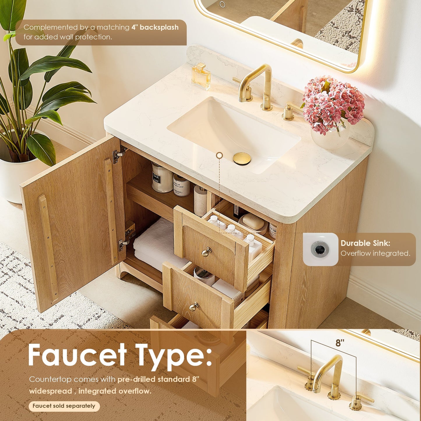 Altair Designs Milner 36"/48"/60"/72" single/double vanity with top - 591036-BA-GW-NM