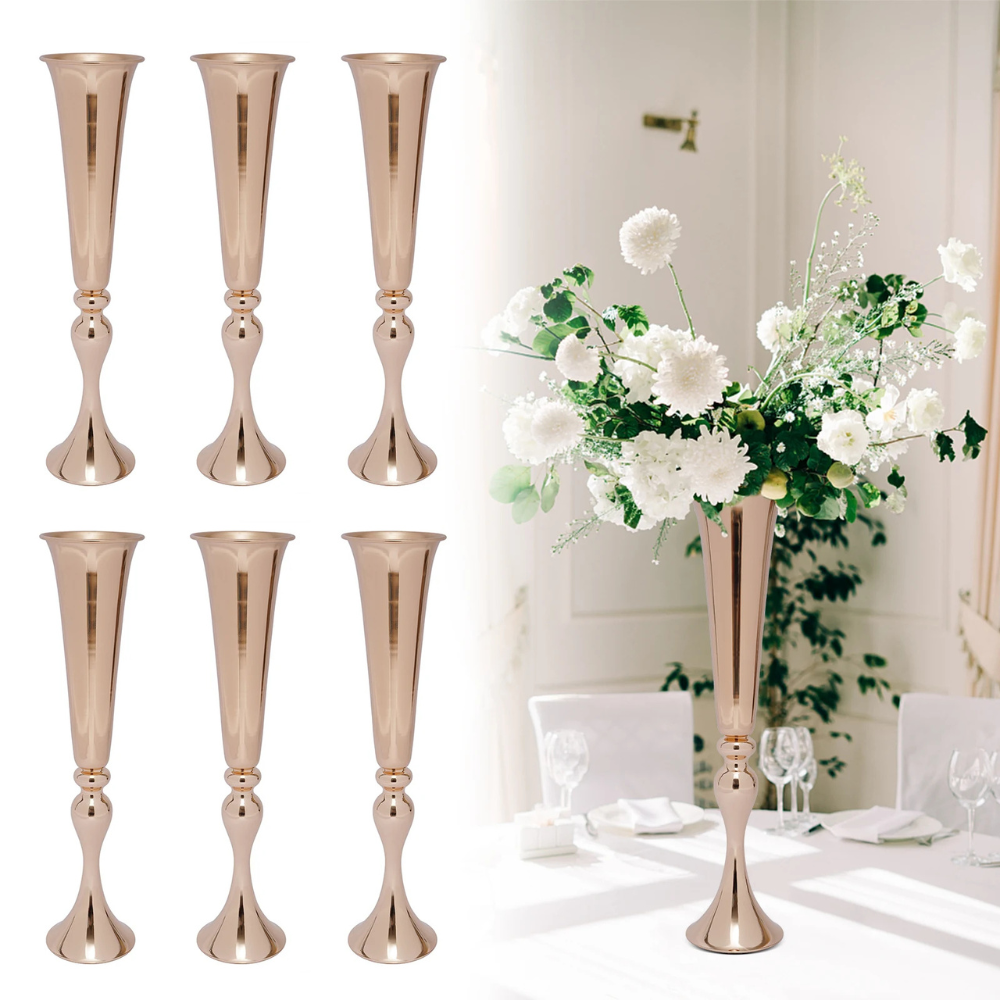 6Pcs Metal Gold Trumpet Vase Set