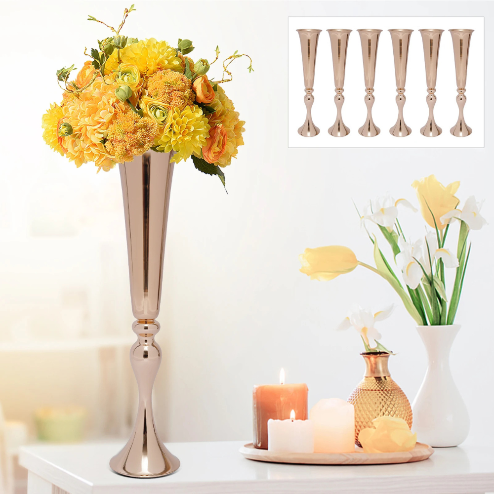 6Pcs Metal Gold Trumpet Vase Set