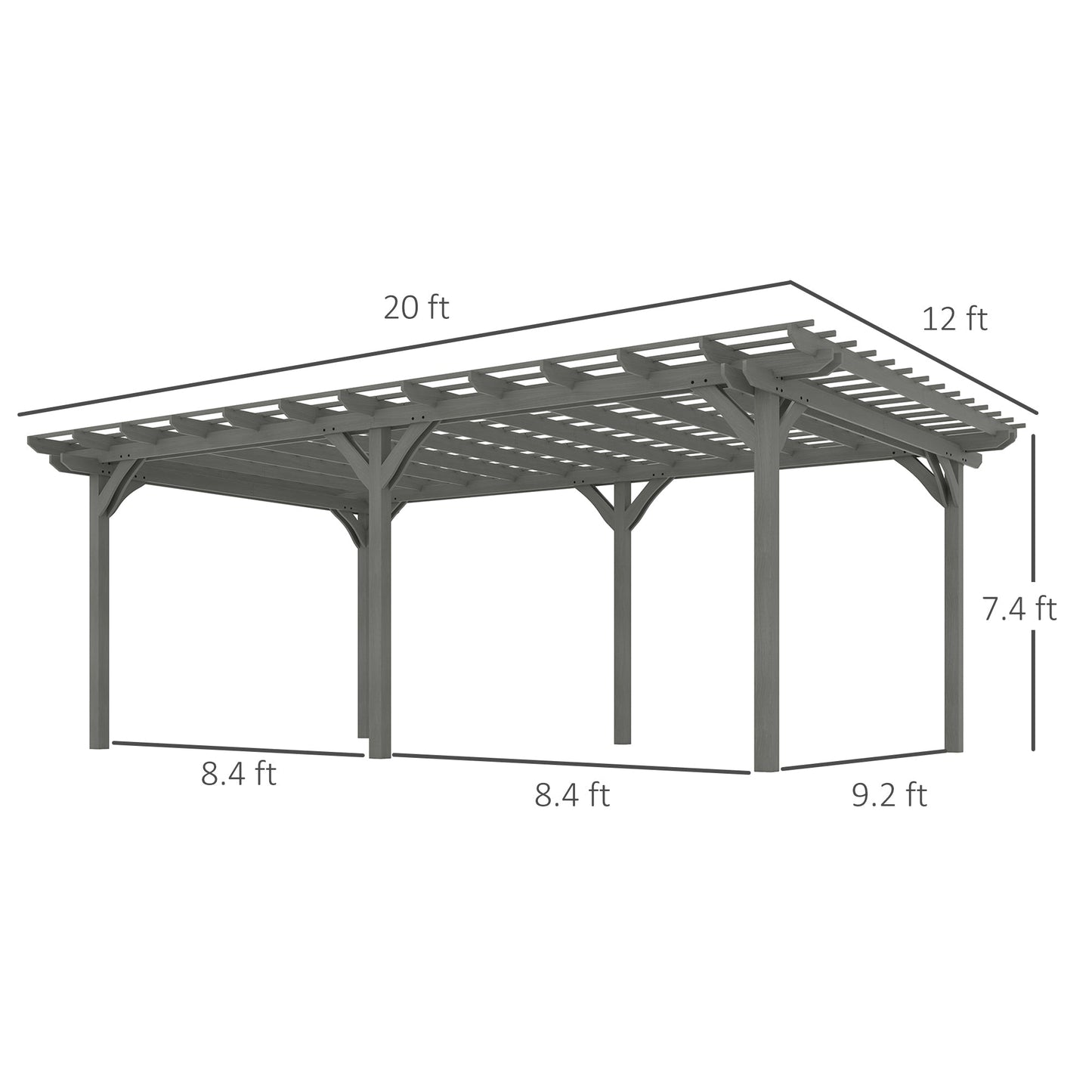 12' x 20' Wood Pergola with Sturdy Trellis for Climbing Plants, Gray
