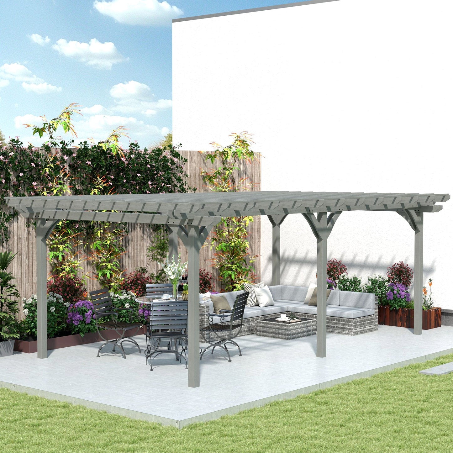 12' x 20' Wood Pergola with Sturdy Trellis for Climbing Plants, Gray