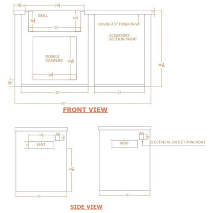 Haven Outdoor 66-Inch Outdoor Kitchen Island with Trash Center, Gas Grill & Double Access Door - HCOY66TRASH-BB-LP