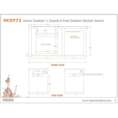 Haven Outdoor 72-Inch Outdoor Kitchen Island with 2 Drawer Cabinet Space - HCOY72DRAWAB