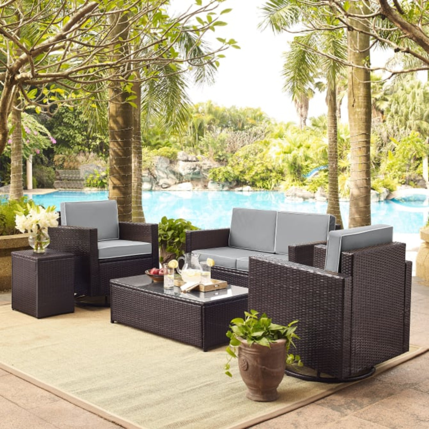 Crosley Beaufort 158 Inch 4pc Outdoor Wicker Conversation Set Mist - KO70096BR