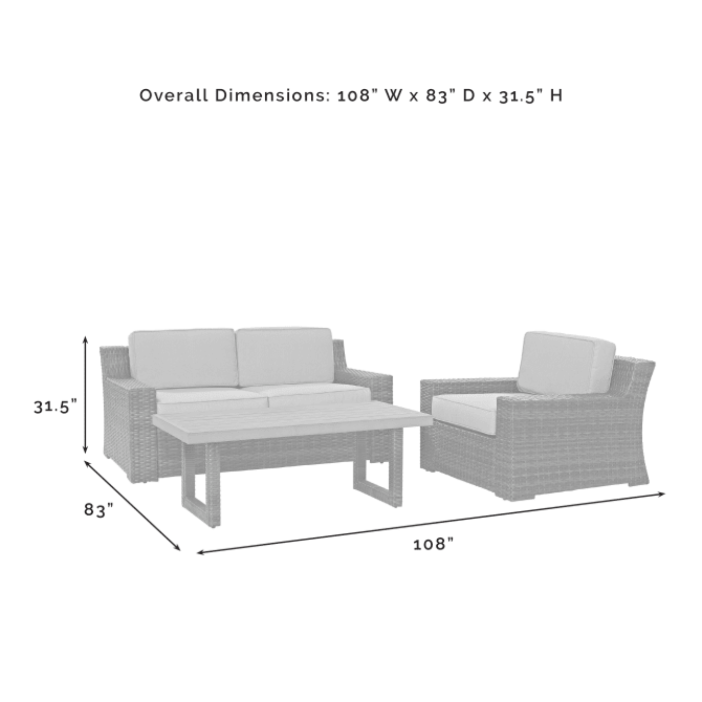 Crosley Beaufort 108 Inch 3pc Outdoor Wicker Conversation Set Mist - KO70101BR