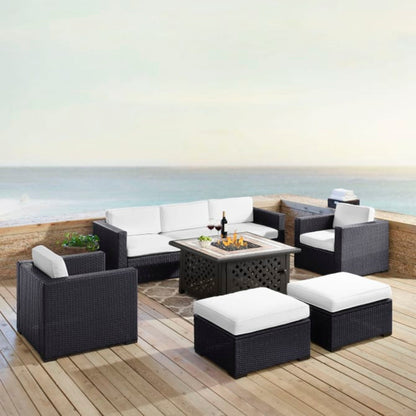 Crosley Biscayne 150.75 Inch 7pc Outdoor Wicker Sectional Set W/Fire Table - KO70116BR
