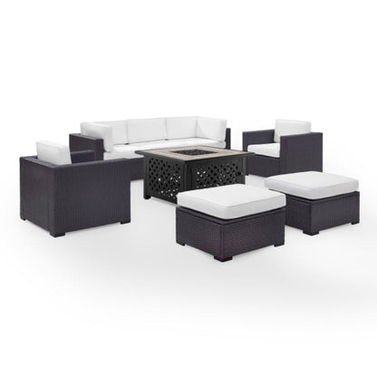 Crosley Biscayne 150.75 Inch 7pc Outdoor Wicker Sectional Set W/Fire Table - KO70116BR