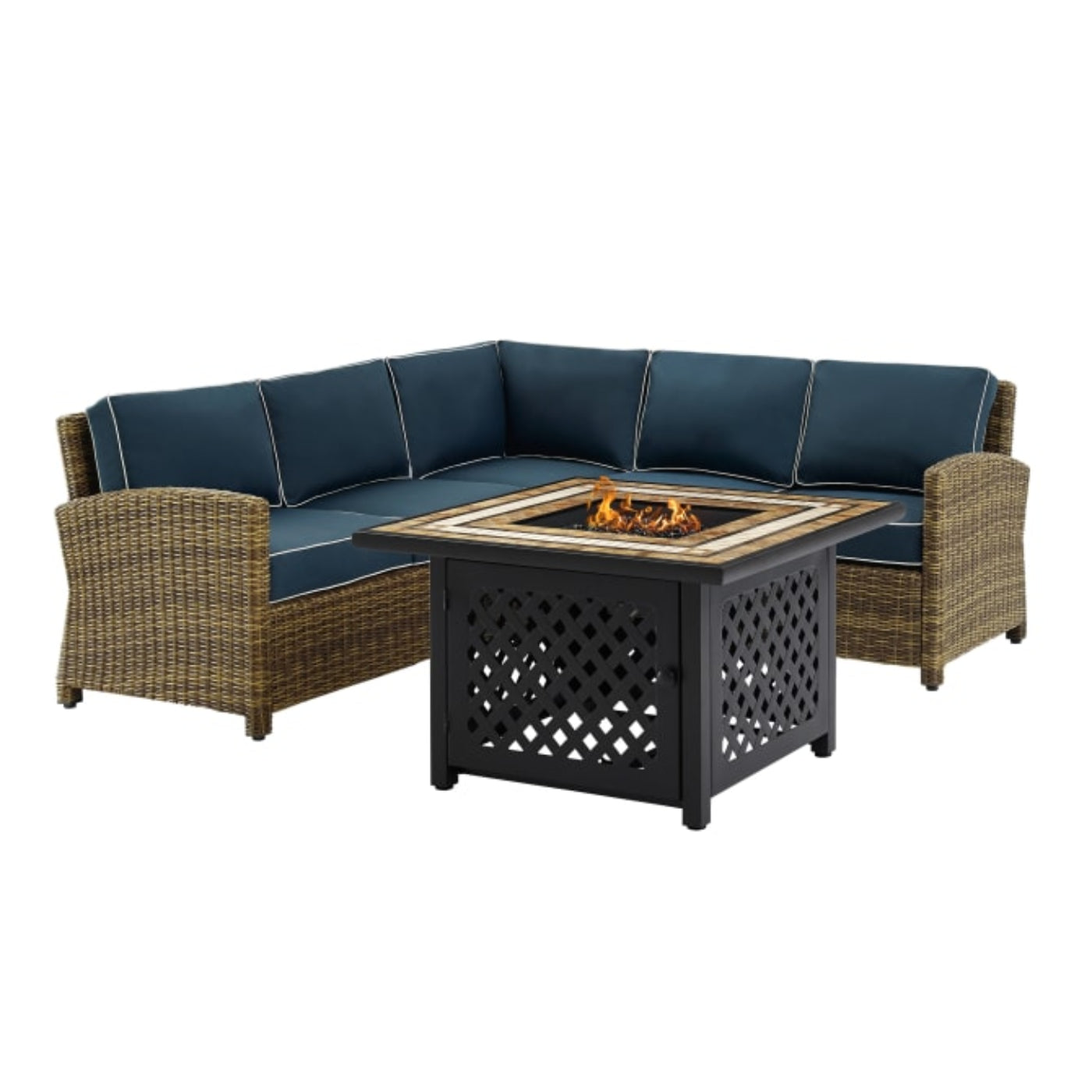 Crosley Bradenton 4pc Outdoor Wicker Sectional Set W/Fire Table - KO70157