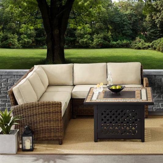 Crosley Bradenton 4pc Outdoor Wicker Sectional Set W/Fire Table - KO70157