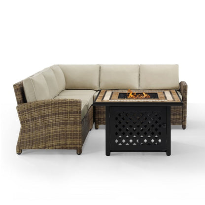 Crosley Bradenton 4pc Outdoor Wicker Sectional Set W/Fire Table - KO70157