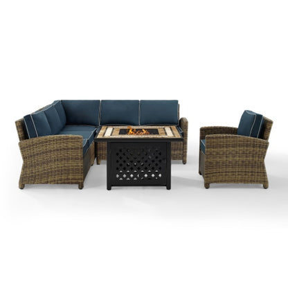 Crosley Bradenton 5pc Outdoor Wicker Sectional Set W/Fire Table - KO70159