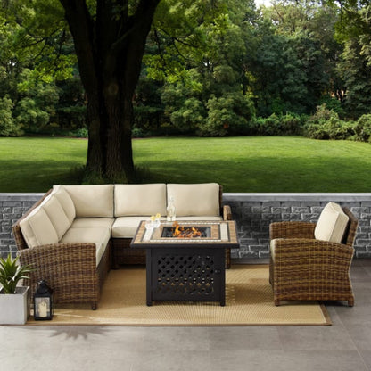 Crosley Bradenton 5pc Outdoor Wicker Sectional Set W/Fire Table - KO70159