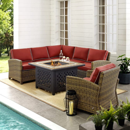Crosley Bradenton 5pc Outdoor Wicker Sectional Set W/Fire Table - KO70159