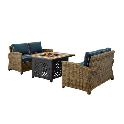 Crosley Bradenton 3pc Outdoor Wicker Conversation Set W/Fire Table - KO70164