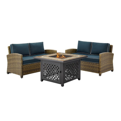 Crosley Bradenton 3pc Outdoor Wicker Conversation Set W/Fire Table - KO70164