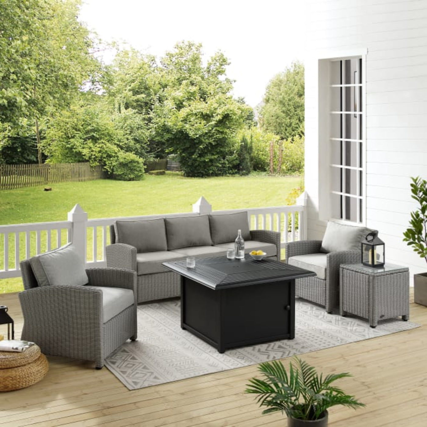 Crosley Bradenton 169 Inch 5pc Wicker Sofa Set W/Fire Table Grey - KO70166GY-GY