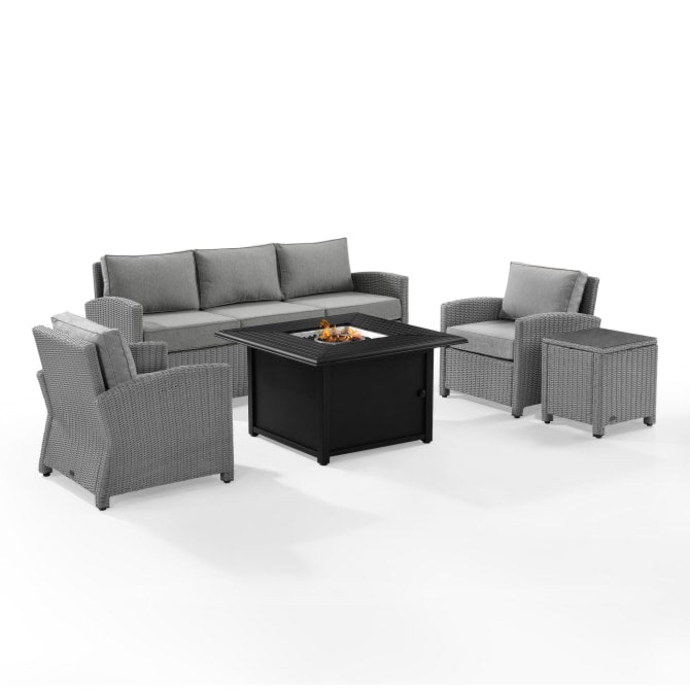 Crosley Bradenton 169 Inch 5pc Wicker Sofa Set W/Fire Table Grey - KO70166GY-GY