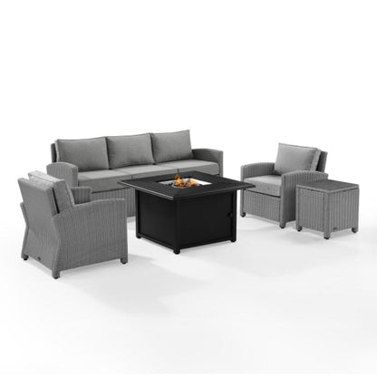 Crosley Bradenton 169 Inch 5pc Wicker Sofa Set W/Fire Table Grey - KO70166GY-GY