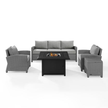 Crosley Bradenton 169 Inch 5pc Wicker Sofa Set W/Fire Table Grey - KO70166GY-GY