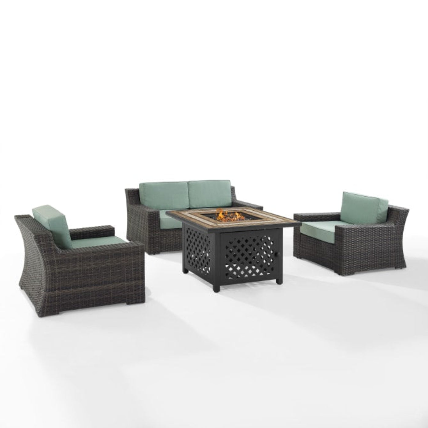 Crosley Beaufort 113.25 Inch 4pc Outdoor Wicker Conversation Set W/Fire Table Mist - KO70176BR