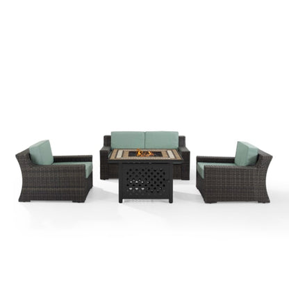 Crosley Beaufort 113.25 Inch 4pc Outdoor Wicker Conversation Set W/Fire Table Mist - KO70176BR