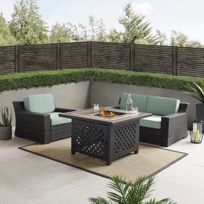 Crosley Beaufort 113.25 Inch 4pc Outdoor Wicker Conversation Set W/Fire Table Mist - KO70176BR