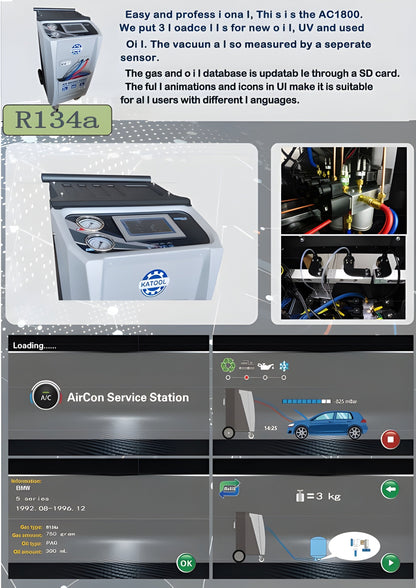 Katool Fully Automatic Recovery, Recycle & Recharge DUAL AC1800 Machine - R-134A