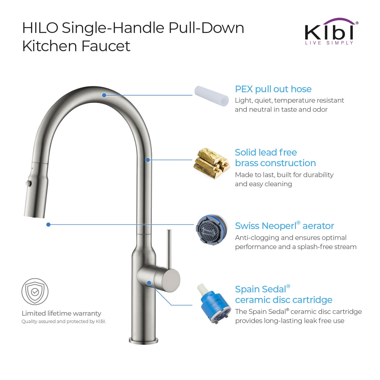 Kibi Hilo Single Handle High Arc Pull Down Kitchen Faucet With Soap Dispenser in Brushed Nickel Finish - C-KKF2008BN-KSD100BN