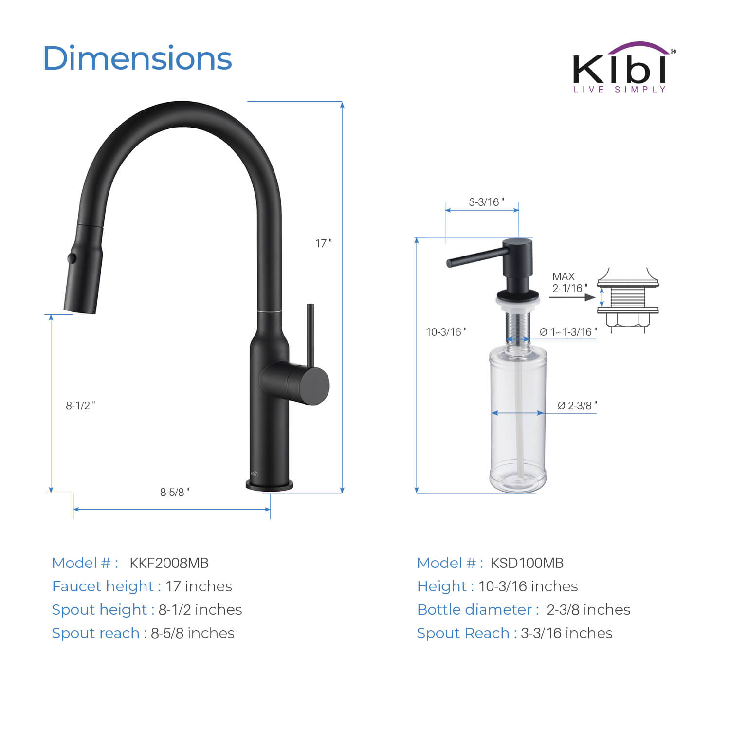 Kibi Hilo Single Handle High Arc Pull Down Kitchen Faucet With Soap Dispenser in Matte Black Finish - C-KKF2008MB-KSD100MB